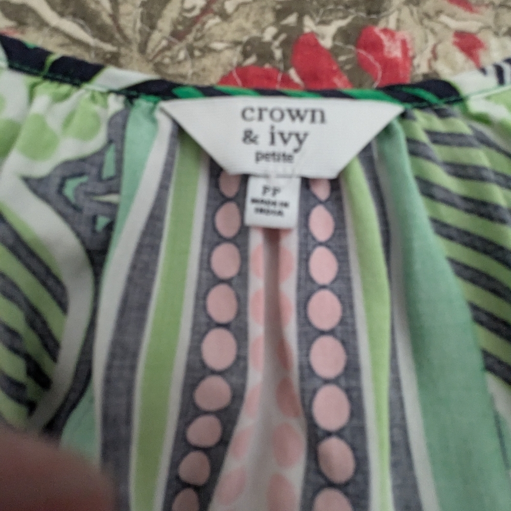 Crown & Ivy Green and Pink Blouse